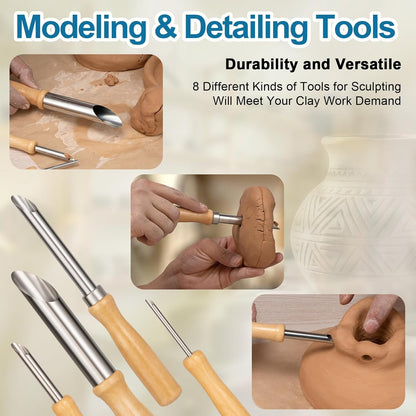 Amrules Clay Tools Kit, 12 PCS Polymer Clay Cutter Tools, Rectangle Shape Acrylic Press Board and Roller Pin Supplies Suitable for Shaping, Carving, Pottery Craft and DIY Projects
