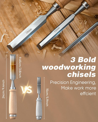 Deluxe Wood Carving Kit, 25 Piece Wood Carving Tools with Thick Leather Storage Bag,Wood Whittling Tools -Ideal Woodworking Tools and Hobbies for Beginners Enthusiasts Gift DIY