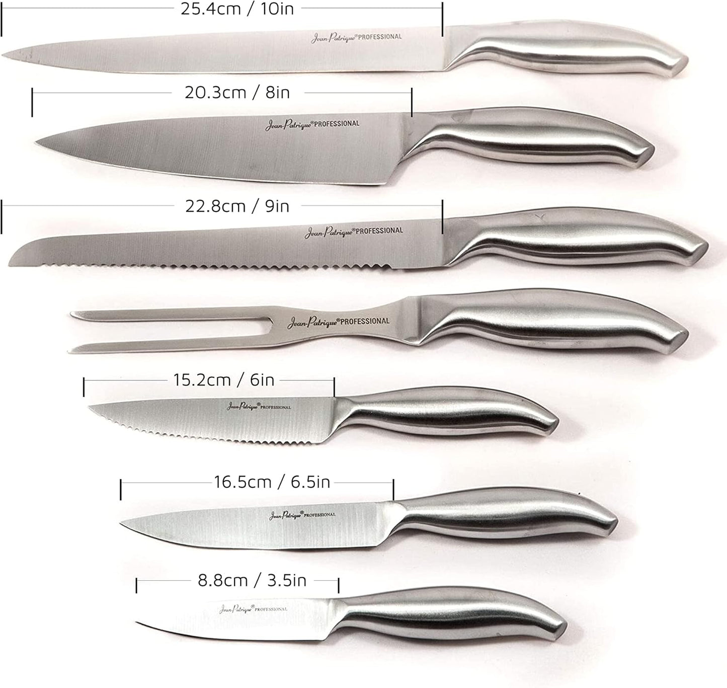 Jean-Patrique Chopaholic Kitchen Knife Set with Block - All Purpose Collection & Wooden Stand - Utility, Paring, Serrated, Bread, Slicing Knives - Sharp & Dishwasher Safe
