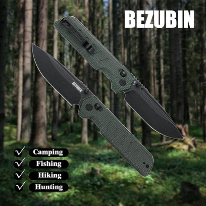 Folding Pocket Knife 3.25" VG10 Blade EDC Folding Knife with Safety Axis Lock Black G10 Handle Hunting Camping Knife with Thumb Stud Opener