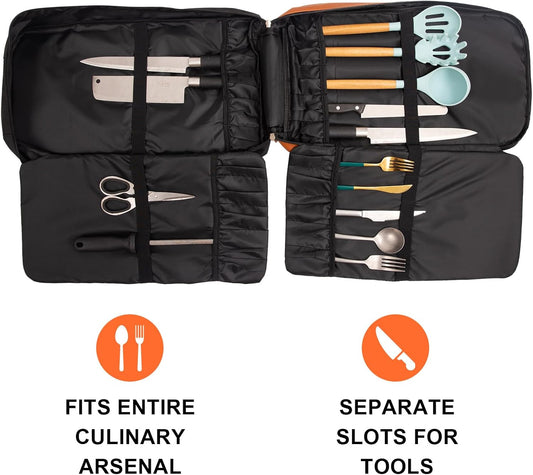 Professional Chef Backpack - Knife Bags for Chefs Professional with 30+ Pockets | Chef Knife Roll Bag |Holds 20+ Knives & Culinary Tools | Hidden Tablet Pocket | Durability Chef Bag for Kitchen