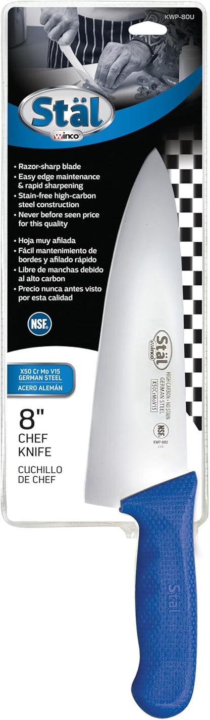 Winco 10" Commercial-Grade Chef's Knife with German Steel Blade, Blue