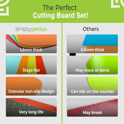 Simply Genius Plastic Cutting Boards - Flexible Color Coded Cutting Board Set - Textured Grip Odor-Resistant Dishwasher-Safe Chopping Mat - Pack of 4-8 in x 11 in - Multicolor