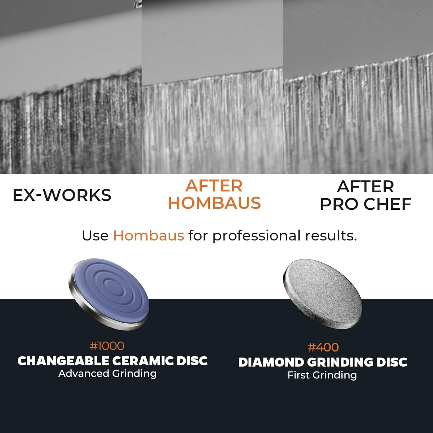 Knife Sharpener Kit - Premium Sharpness Set With #400 fine #1000 Diamond Discs Ceramic Discs and Leather Strop is suitable for HORL