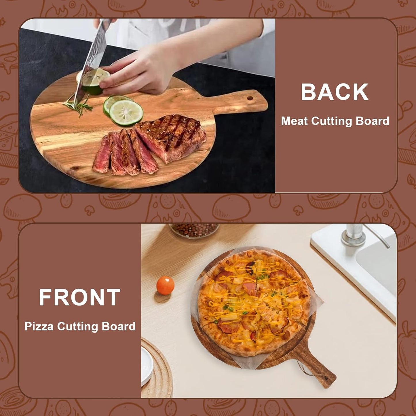 6 Pcs Acacia Wood Cutting Board with Handle, Small Wooden Charcuterie Boards, Decorative Bulk Serving Boards for Kitchen Cheese Bread (12 x 6 x 0.6 Inch)