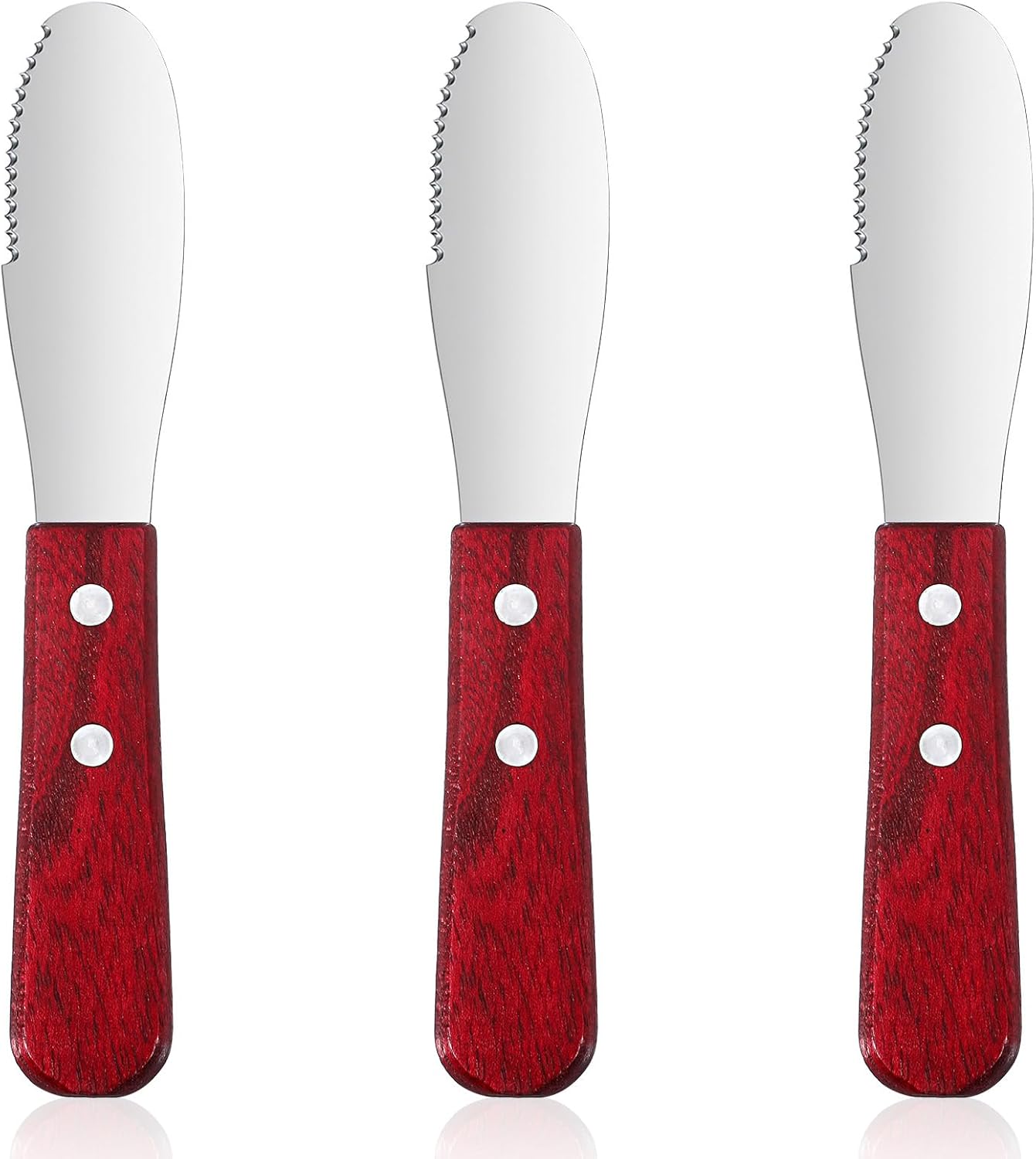 Bremorou 3 Pcs Butter Spreader Knives Stainless Steel Straight Edge Wide Butter Spreaders with Wood Handle for Sandwich Cream Condiment Knives Set Kitchen Tools Cooking Utensil Event Guest Serving