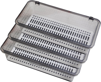 Silverware Organizer with Lid and Drainer - Plastic Kitchen Drawer Organizer for Forks Spoons Knives, Stackable Utensil Storage Container, Space-Saving Cutlery Tray (10.6 x 4.7 x 2.8 inch) (2)