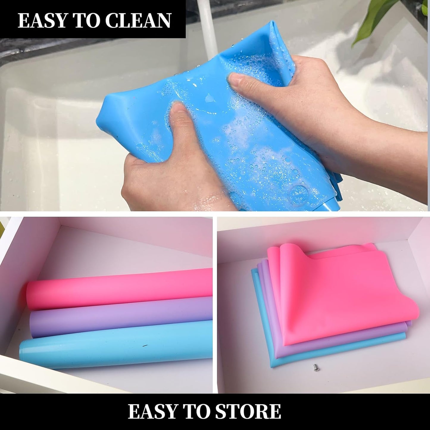 LEOBRO Silicone Mats, 3 PCS 15.7”x 11.7” Silicone Mats for Crafts, Resin Molds, Play Dough Mat for Resin, Clay, Craft Supplies, Orange & Purple & Blue