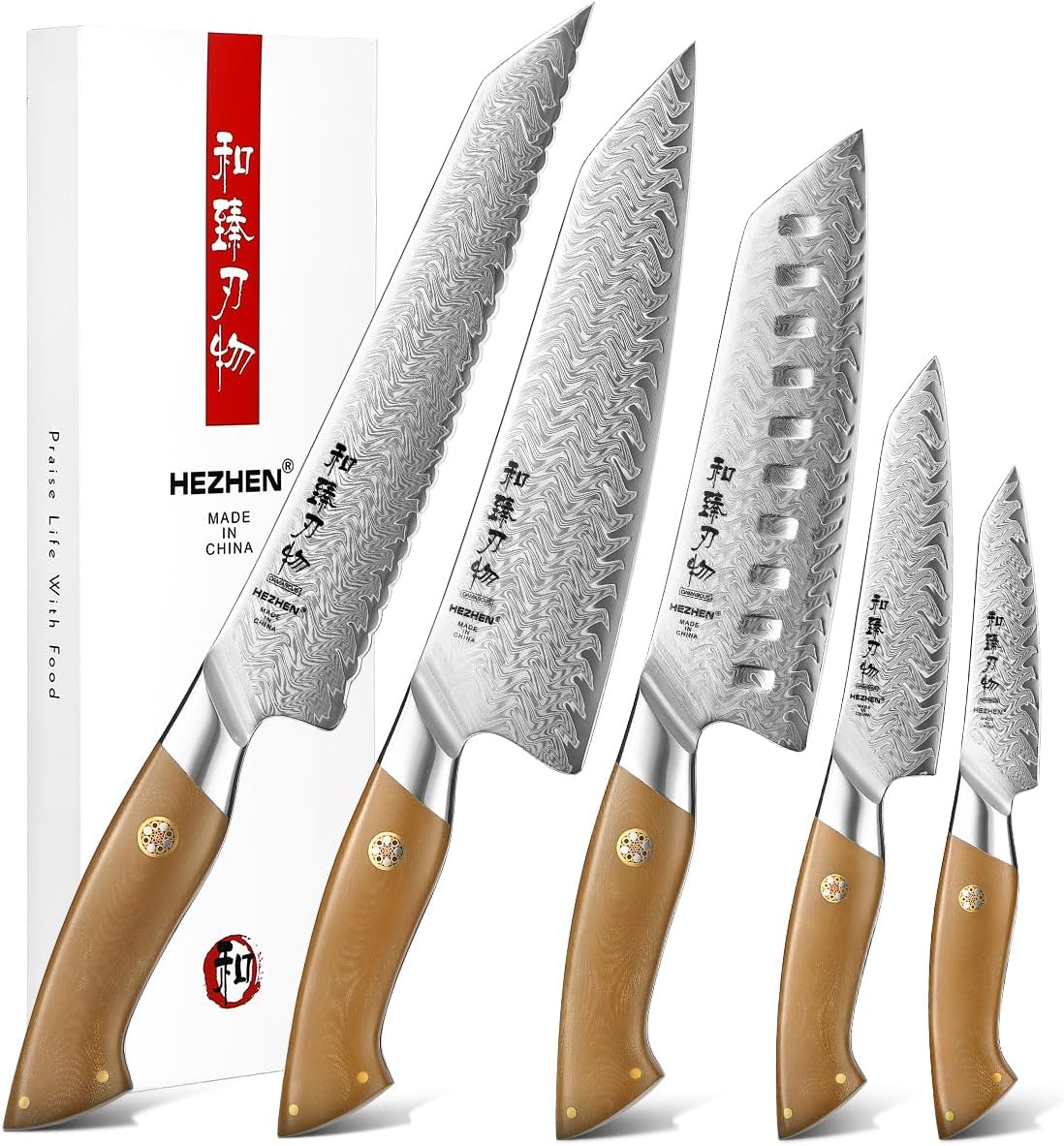 HEZHEN Damascus Chef Knife, 8.5 Inches, 67 Layers Damascus Steel, Professional Japanese Kitchen Knife for Chefs and Home Cooking, Ultra-sharp Blade with Linen Micarta Handle, Gift Packing
