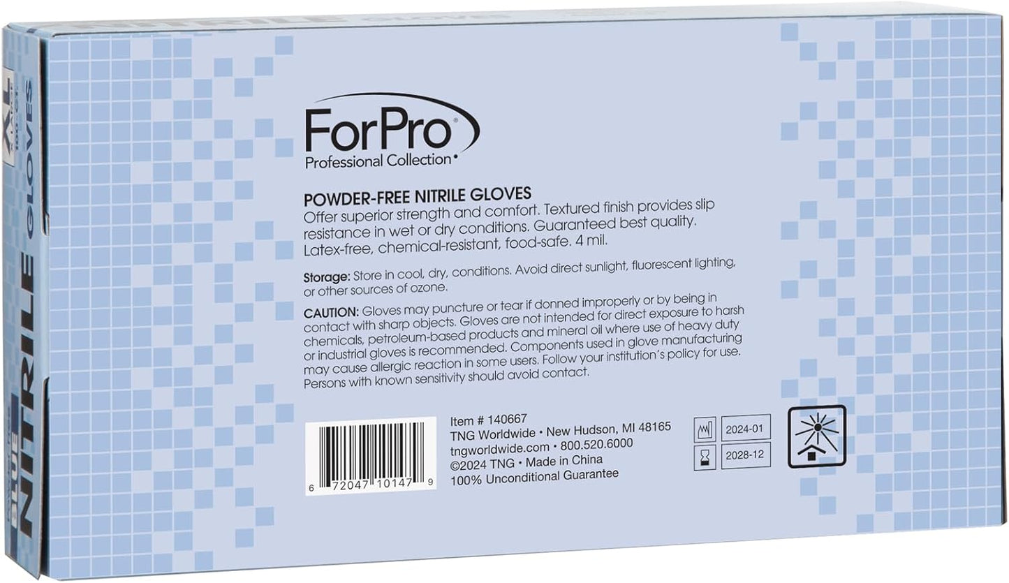 ForPro Disposable Nitrile Gloves, Chemical Resistant, Powder-Free, Latex-Free, Non-Sterile, Food Safe, 4 Mil