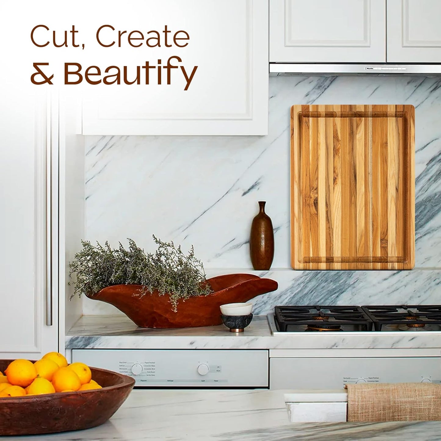 Yes4All Durable Acacia Cutting Boards for Kitchen, [17''Lx13''Wx1.5” Thick] Medium Edge Grain Cutting Board, Pre Oiled Wood Cutting Boards, Thick Chopping Board w/Juice Grooves and Easy Grip Handle