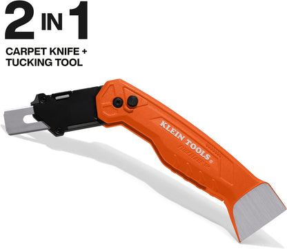 Klein Tools 44306 FLICKBLADE 2-in-1 Folding Utility Knife and Scraper with Built-In Blade Storage, Dual Locking Positions, Includes 3 Triple-Ground Carbon Steel Blades