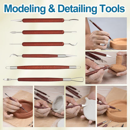 Amrules Clay Tools Kit, 12 PCS Polymer Clay Cutter Tools, Rectangle Shape Acrylic Press Board and Roller Pin Supplies Suitable for Shaping, Carving, Pottery Craft and DIY Projects