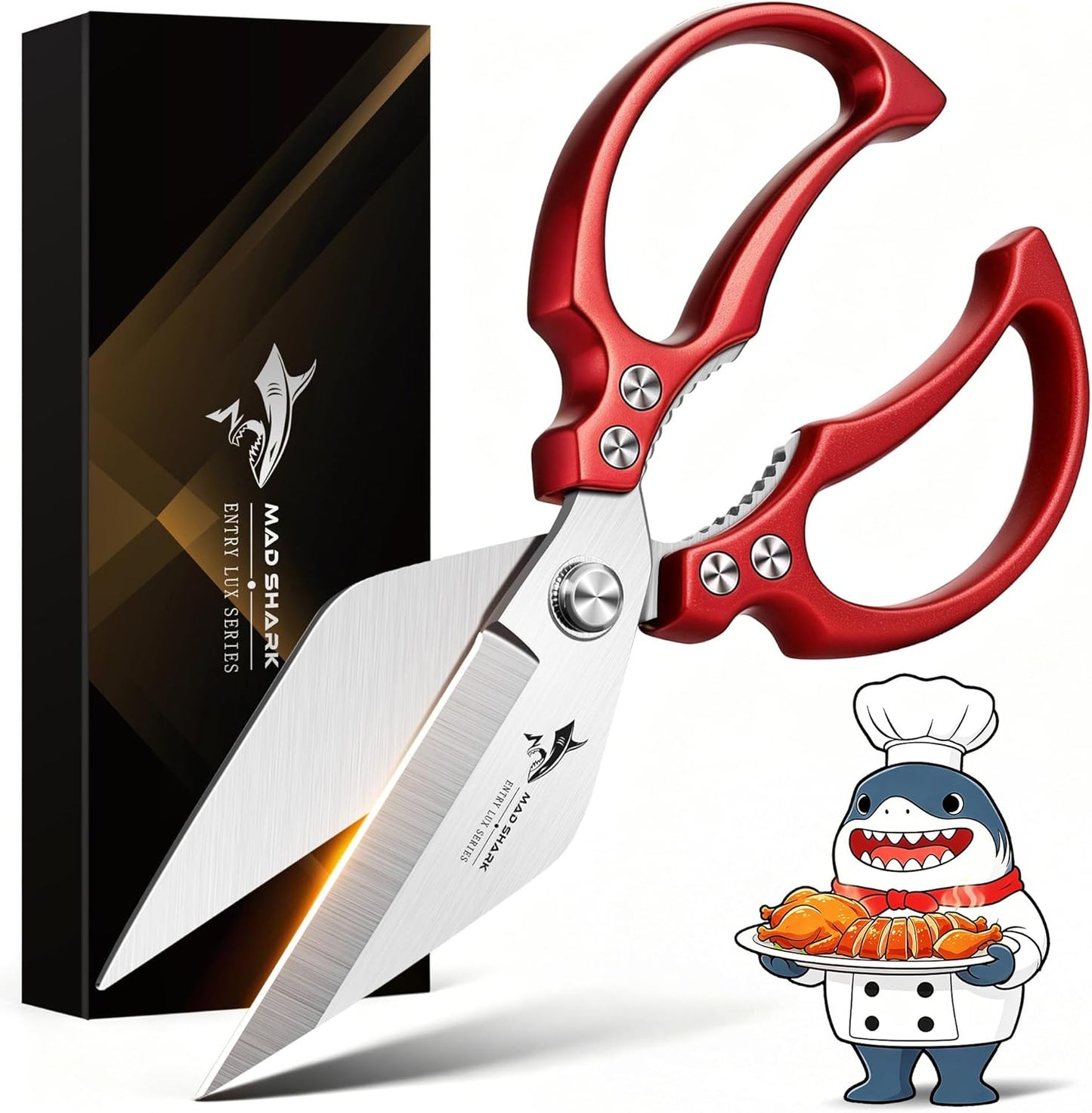 MAD SHARK Heavy Duty Kitchen Shears, Dishwasher Safe All Purpose Kitchen Scissors, Premium Sharp Poultry Shears for Turkey, Meat, Seafood, Vegetables, Stainless Steel Blades, Gifts for Men Women