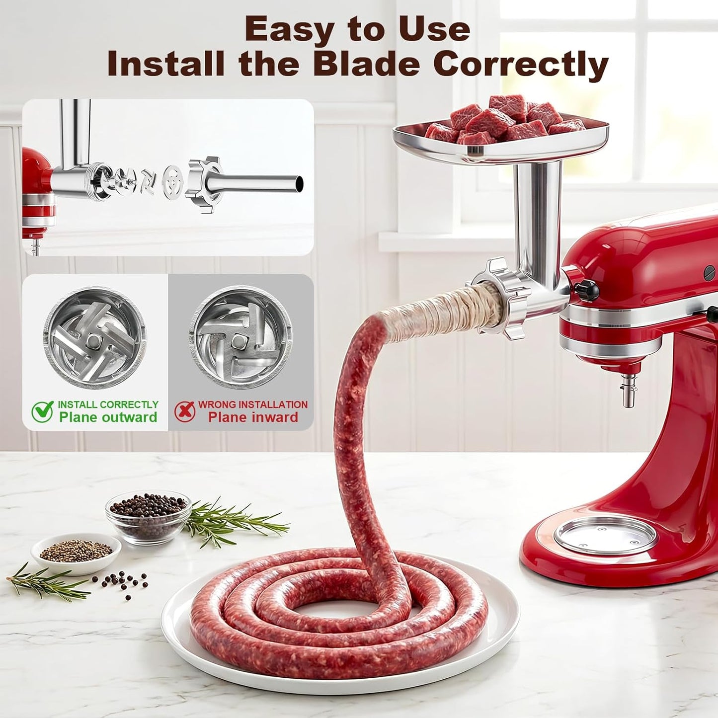Meat Grinder & Stainless Steel Cheese Grater Attachment for KitchenAid Stand Mixer - 2 Pcs Kitchen Aid Accessories and Attachments Including Slicer Shredder and Food Grinder Attachment