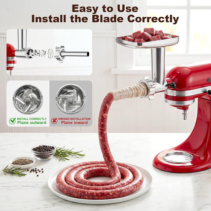 Meat Grinder & Stainless Steel Cheese Grater Attachment for KitchenAid Stand Mixer - 2 Pcs Kitchen Aid Accessories and Attachments Including Slicer Shredder and Food Grinder Attachment