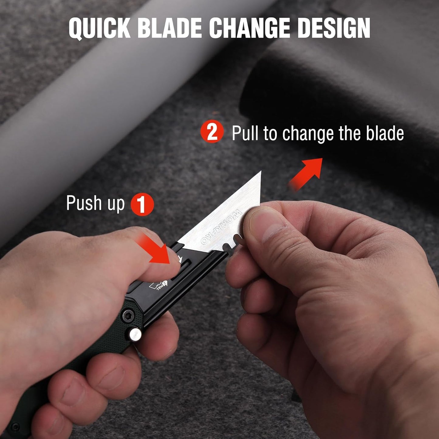 WORKPRO 3-Pack Folding Utility Knife, Quick Change Blades Box Cutter, EDC Foldable Pocket Utility Knife Sets with Belt Clip