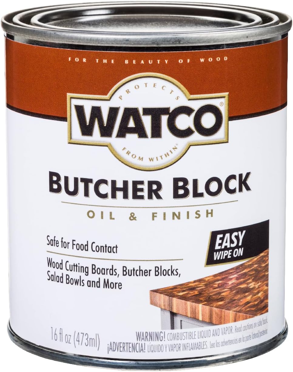 Watco Butcher Block Oil & Finish | Safe For Food Contact | Easy Wipe‑On Application | Oil Sheen Enhances and Protects | Clear | Pint