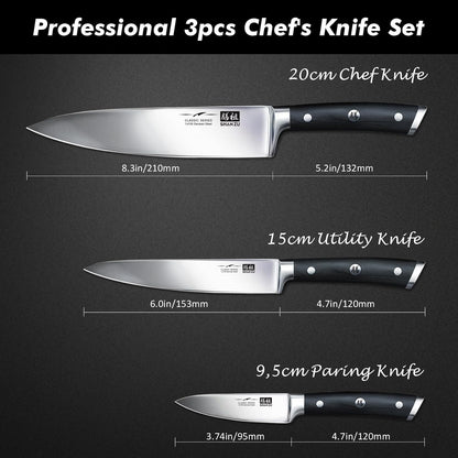 SHAN ZU 3Pcs BBQ Carving Knife Set with Sheath – for Turkey, Meat, BBQ, Brisket, Razor Sharp Slicing Knife, Professional 5Cr15MoV Stainless Steel, Ergonomic Full Tang Wood Handle, Gift Box Included