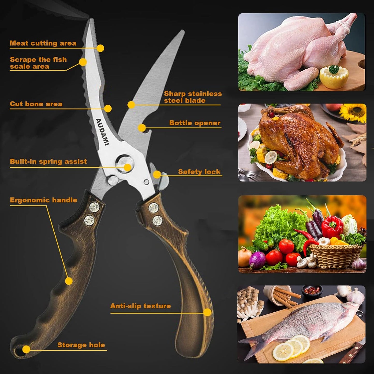 Kitchen scissors 2 Pack,Poultry Shears Heavy Duty Professional Stainless Steel Kitchen Shears,Utility Scissors Food Scissors for Turkey, Meat,Bone,Fish,Chicken,Vegetables,Herbs,BBQ