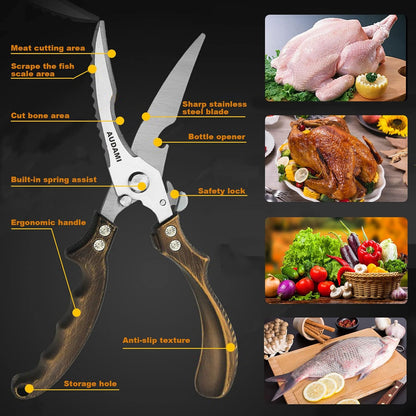 Kitchen scissors 2 Pack,Poultry Shears Heavy Duty Professional Stainless Steel Kitchen Shears,Utility Scissors Food Scissors for Turkey, Meat,Bone,Fish,Chicken,Vegetables,Herbs,BBQ