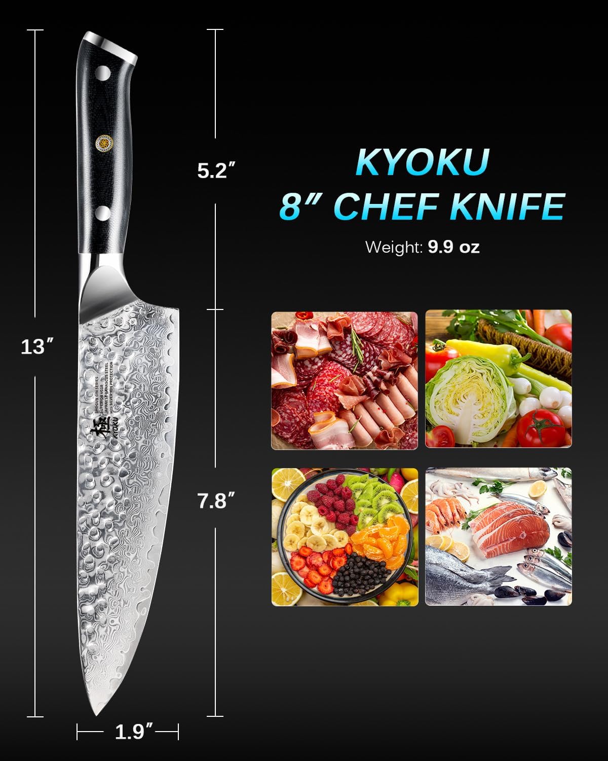 KYOKU 7 in. Japanese Fillet Knife, Shogun Series Fish Boning Knife with G10 Fiberglass Handle Damascus Steel Blade, Japanese VG10 Stainless Steel Full Tang Deboning, with Sheath & Gift Box