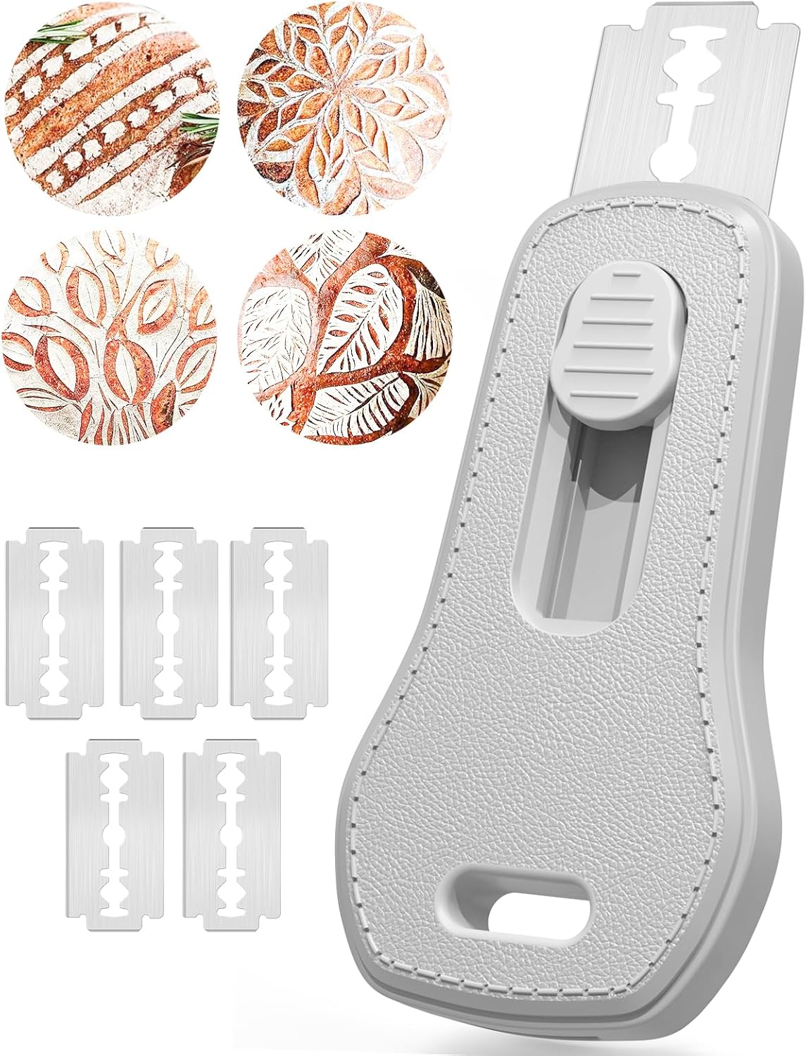 24SHEN Bread Lame, Sourdough Scoring Tool with Extractable & Magnetic, Sour Dough Tools Sourdough Cutter for Homemade Bread Making, Scoring Knife Include 5 Razor Blades-Beige