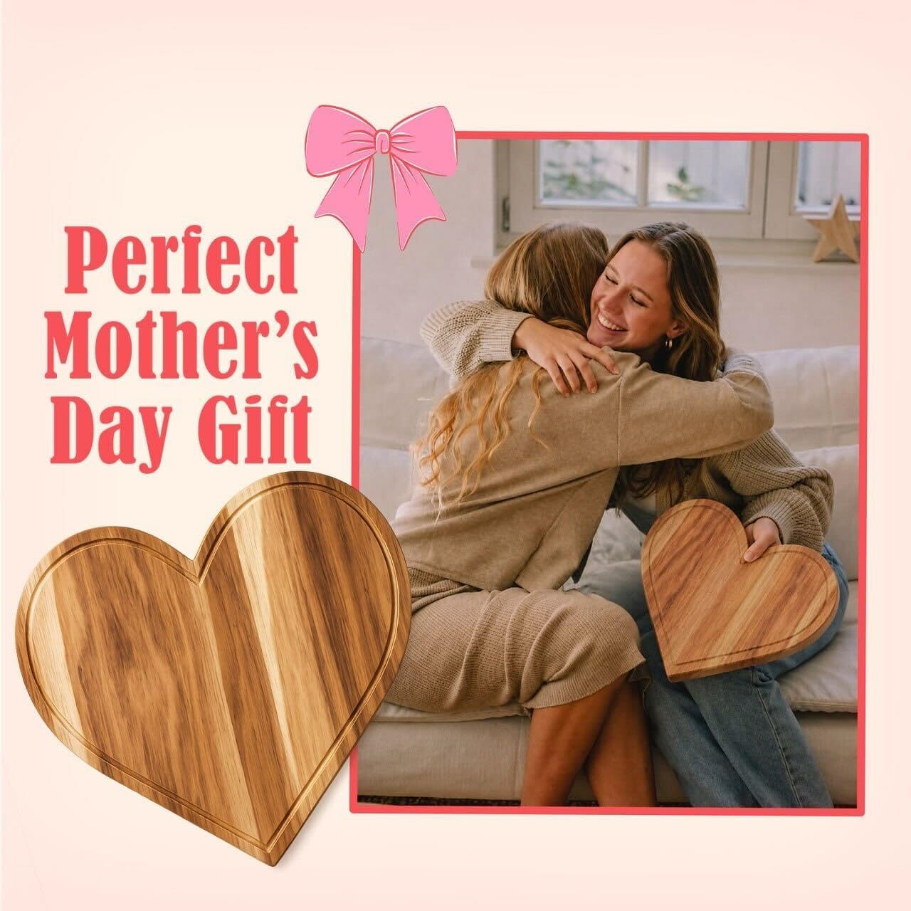 Heart Charcuterie Board 16 x 13.2 Inches - Acacia Wood Cutting Board, Heart Shaped Serving Tray - Mother’s Day Gifts for Mom, Wife, Grandma, Birthday Gifts for Mother & Grandmother