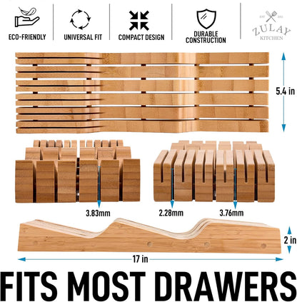 Bamboo Knife Drawer Organizer Insert - Edge-Protecting Knife Organizer Block Holds Up To 11 Knives - Smooth Finish Drawer Knife Organizer Tray Fits In Most Drawers For Kitchen