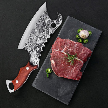 ROCOCO Hand Forged Meat Cleaver Sharp Butcher Knife for Meat Cutting Vegetable Cleaver with Sheath for Home Kitchen Outdoor Camping BBQ Father Mother Gift Idea Men
