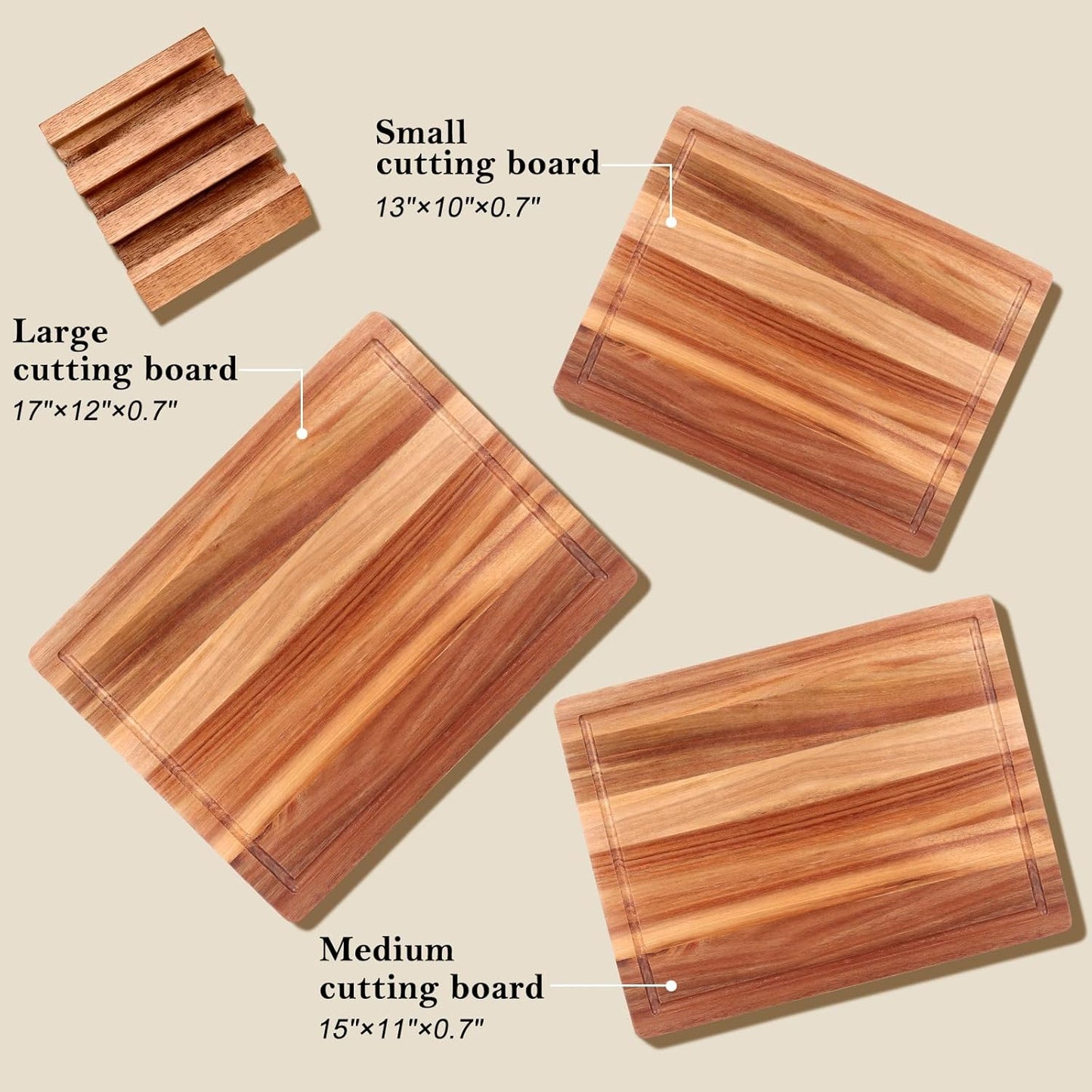 Acacia Wood Cutting Boards for Kitchen, Wooden Chopping Board with Side Handle and Juice Groove, 15" X 11" Carving Board, Butcher Block, Cheese Charcuterie Boards for Meat, Fruit, Steak