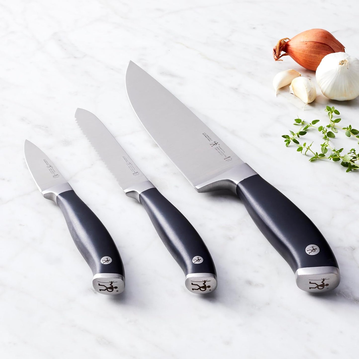 HENCKELS Silvercap Razor-Sharp 3-Piece Kitchen Knife Set, Chef Knife, Paring Knife, Utility Knife, German Engineered Informed by 100+ Years of Mastery