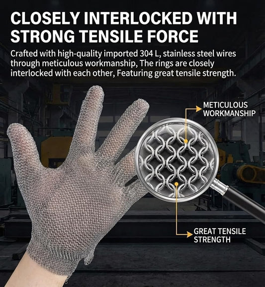 A9 Cut Resistant Stainless Steel Metal Mesh Chainmail Gloves,Metal Gloves, Food Grade For Kitchen Cooking, Butcher Meat Cutting, Oyster Shucking, Mandoline, 5 Finger,Fish Fillet (L)