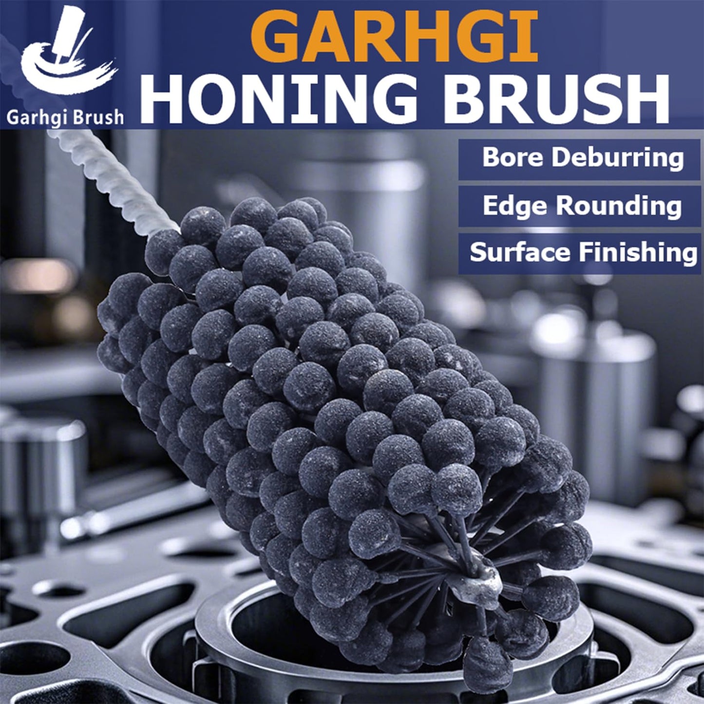 Garhgi 1-3/8" (35mm) Cylinder Honing Brush, 240 Grit Silicon Carbide Nylon Hone Tool, for Engine Cylinder Bore Deburring Finishing Deglazing Cleaning on Metals Steel Cast Iron