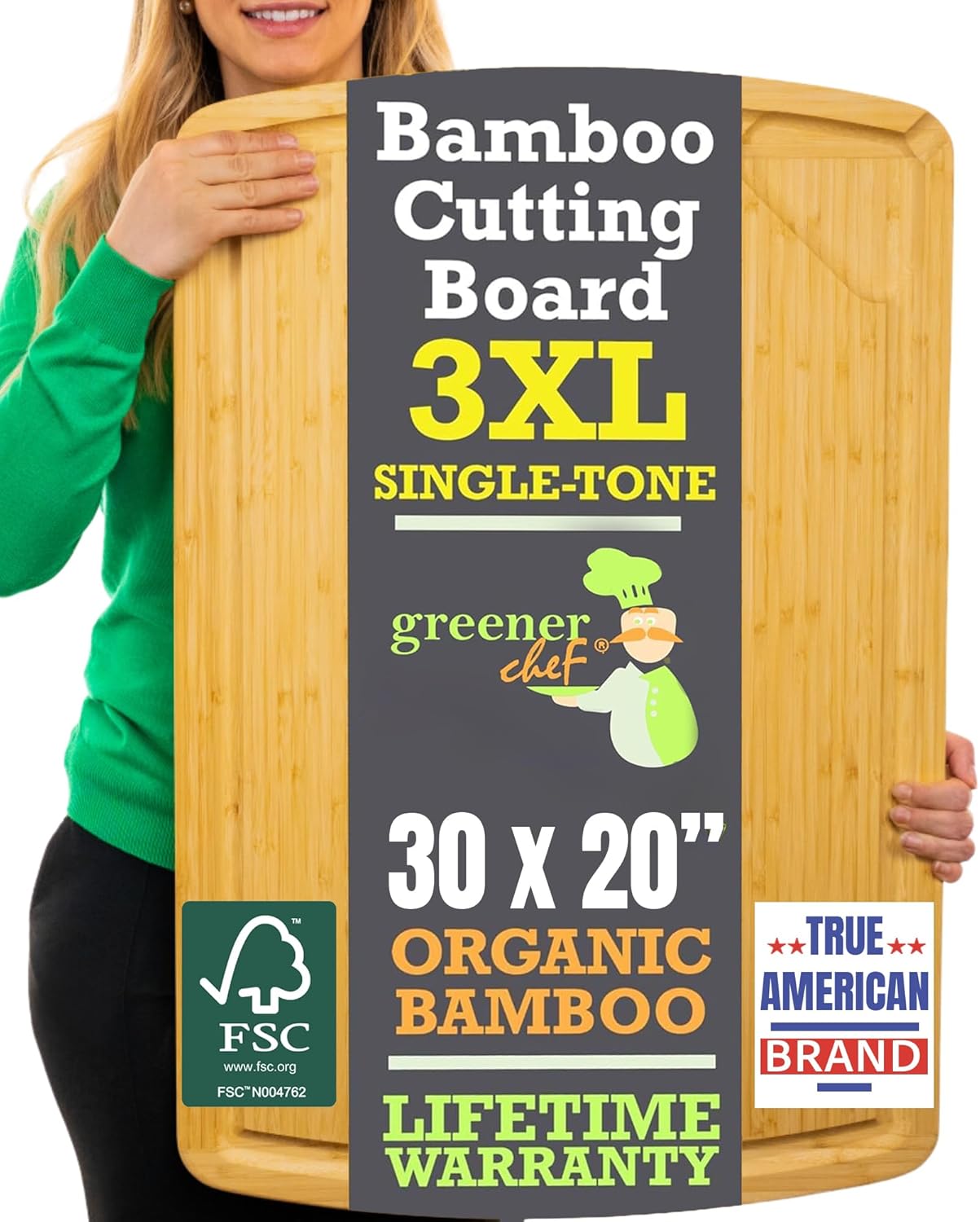 Greener Chef 30 x 20 Organic Extra Large Cutting Board with Lifetime Replacements – Wood Bamboo Chopping Board - Wooden Butcher Block Cutting Board for Carving Turkey, Grilling Brisket and BBQ
