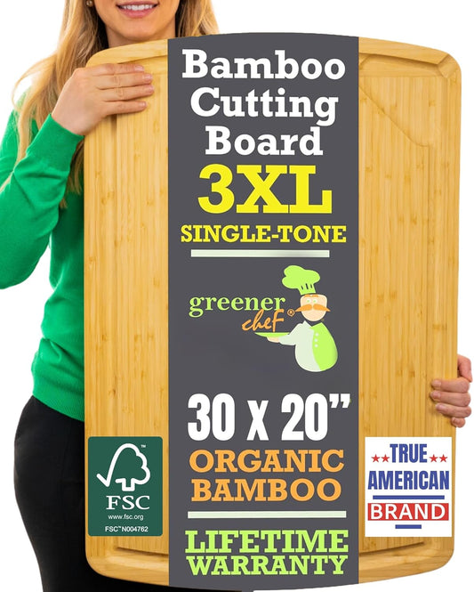 Greener Chef 30 x 20 Organic Extra Large Cutting Board with Lifetime Replacements – Wood Bamboo Chopping Board - Wooden Butcher Block Cutting Board for Carving Turkey, Grilling Brisket and BBQ