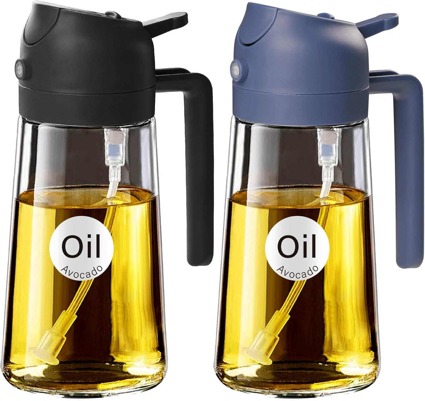YARRAMATE 16oz/470ml Glass Olive Oil Sprayer for Cooking with Stickers, 2 in 1 Oil Dispenser for Kitchen Gadgets, Food Grade Premium Spray Bottle for Salad, Frying, BBQ (Creamy White)