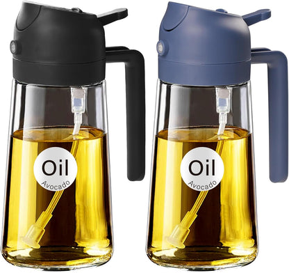 YARRAMATE 16oz/470ml Glass Olive Oil Sprayer for Cooking with Stickers, 2 in 1 Oil Dispenser for Kitchen Gadgets, Food Grade Premium Spray Bottle for Salad, Frying, BBQ (Creamy White)