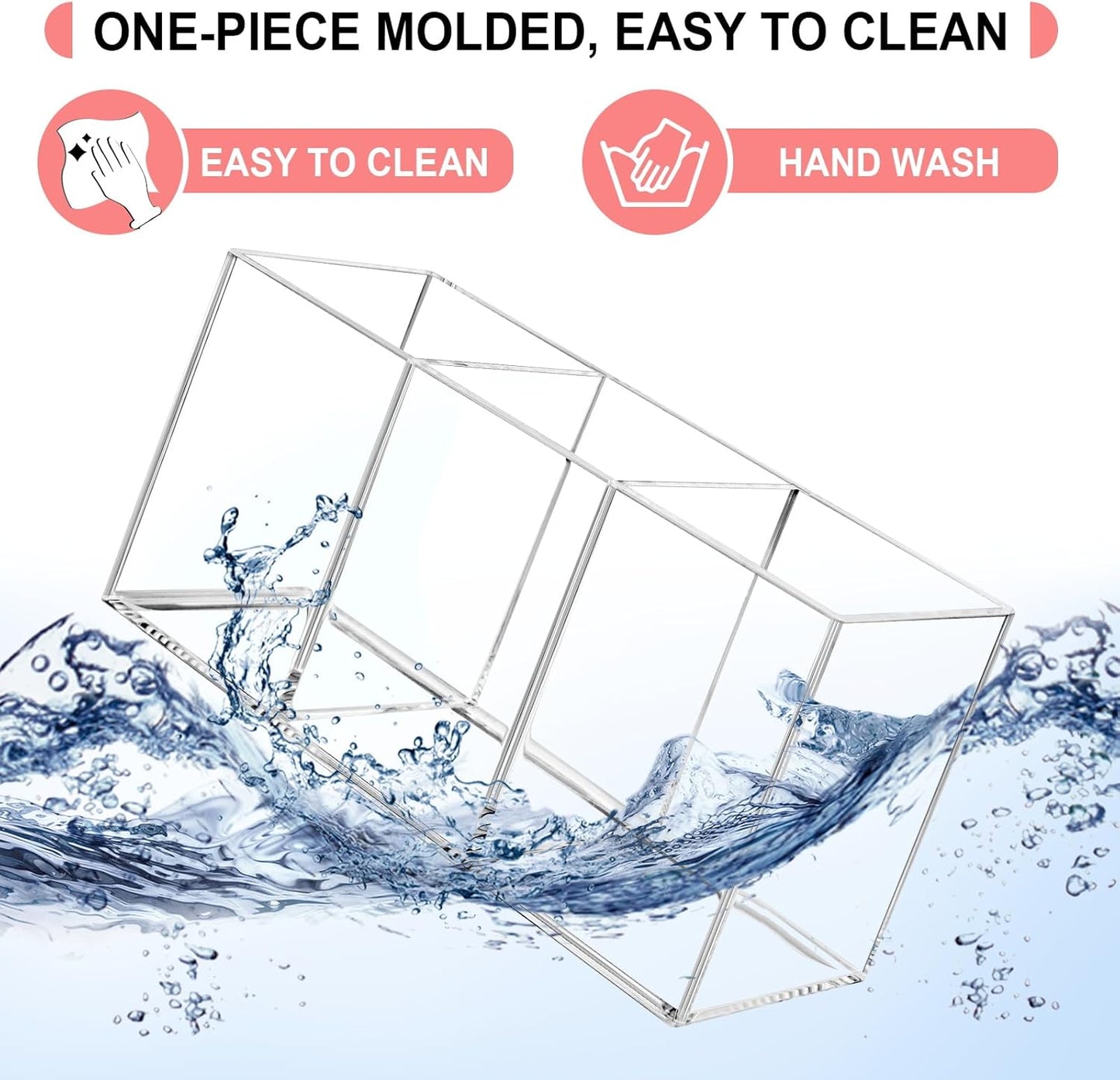 Vowcarol Acrylic Silverware Caddy Cutlery Storage Organizer Bin Clear 3 Compartments Tableware Storage Box for Kitchen Countertop, Knife Spoon and Fork Holder