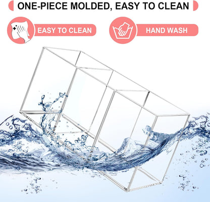 Vowcarol Acrylic Silverware Caddy Cutlery Storage Organizer Bin Clear 3 Compartments Tableware Storage Box for Kitchen Countertop, Knife Spoon and Fork Holder