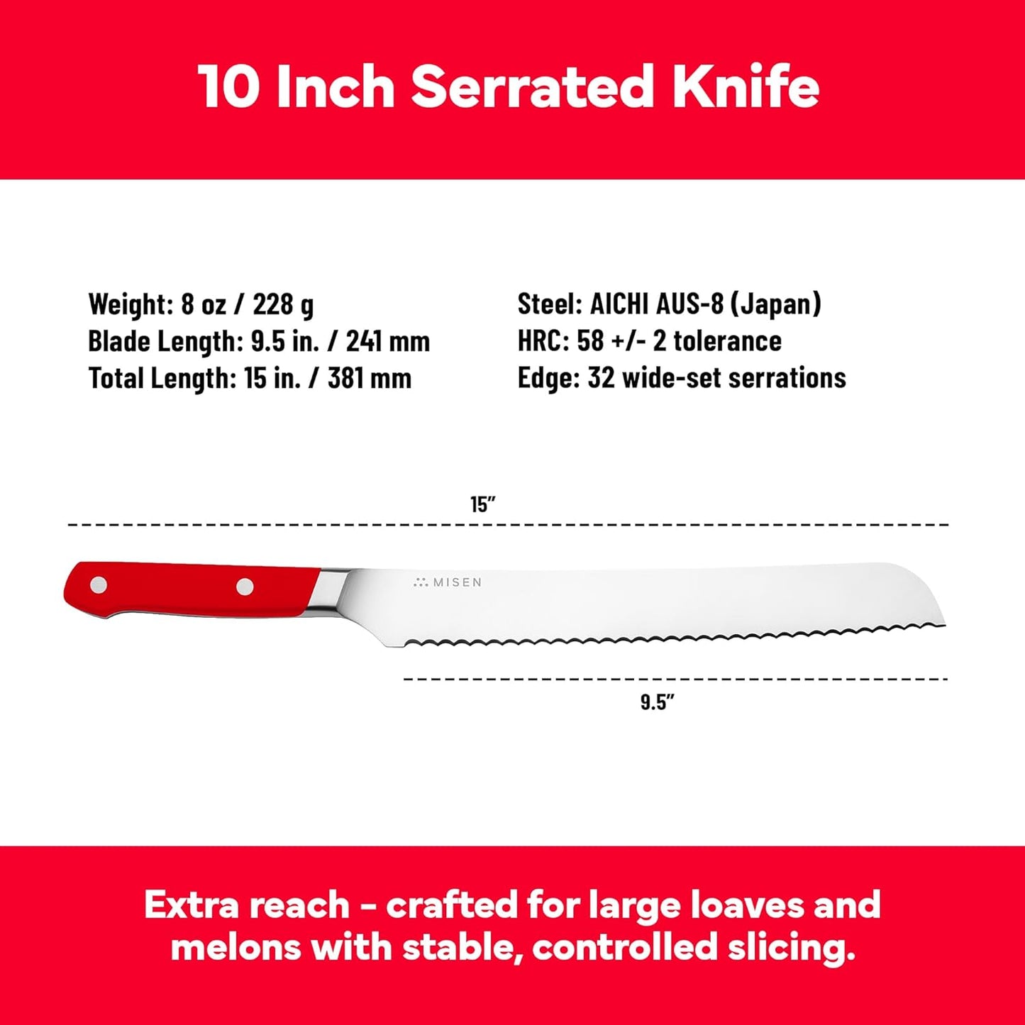 Misen Serrated Bread Knife - High-Carbon Japanese AUS8 Steel - Perfect for Soft Foods, Bread, Pastries, and Fruits - Verstatile Slicer, Razor-Sharp Edge, Durable Blade, Ergonomic Handle - 5", Blue