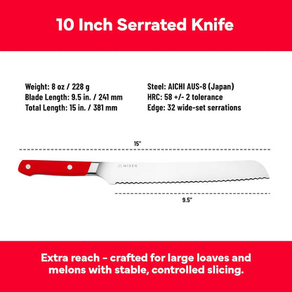 Misen Serrated Bread Knife - High-Carbon Japanese AUS8 Steel - Perfect for Soft Foods, Bread, Pastries, and Fruits - Verstatile Slicer, Razor-Sharp Edge, Durable Blade, Ergonomic Handle - 5", Blue