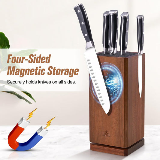 ENOKING Universal Knife Block without Knives, Acacia Wood Knife Holder/Knife Organizer with Removable Plastic Bristles for Kitchen Counter Knife Storage Rack