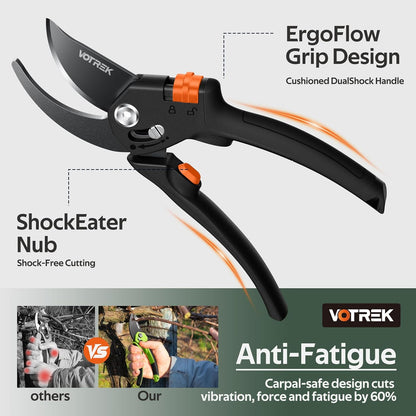 VOTREK® Pruning Shears, [Patented Stepless Handle Opening] - Garden Clippers with Ultra-Sharp SK5 Steel for Weak Hand, Bonsai Scissor Universal Fit for All Hand Sizes, Effortlessly Cut 1-Inch Branches