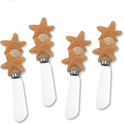 Supreme Housewares Tiki Bar Cheese Spreaders, Hand-Painted Resin Handles with Stainless Steel Blades for Spreading Cream Cheese, Butter, and Jam, Assorted Designs, Set of 4