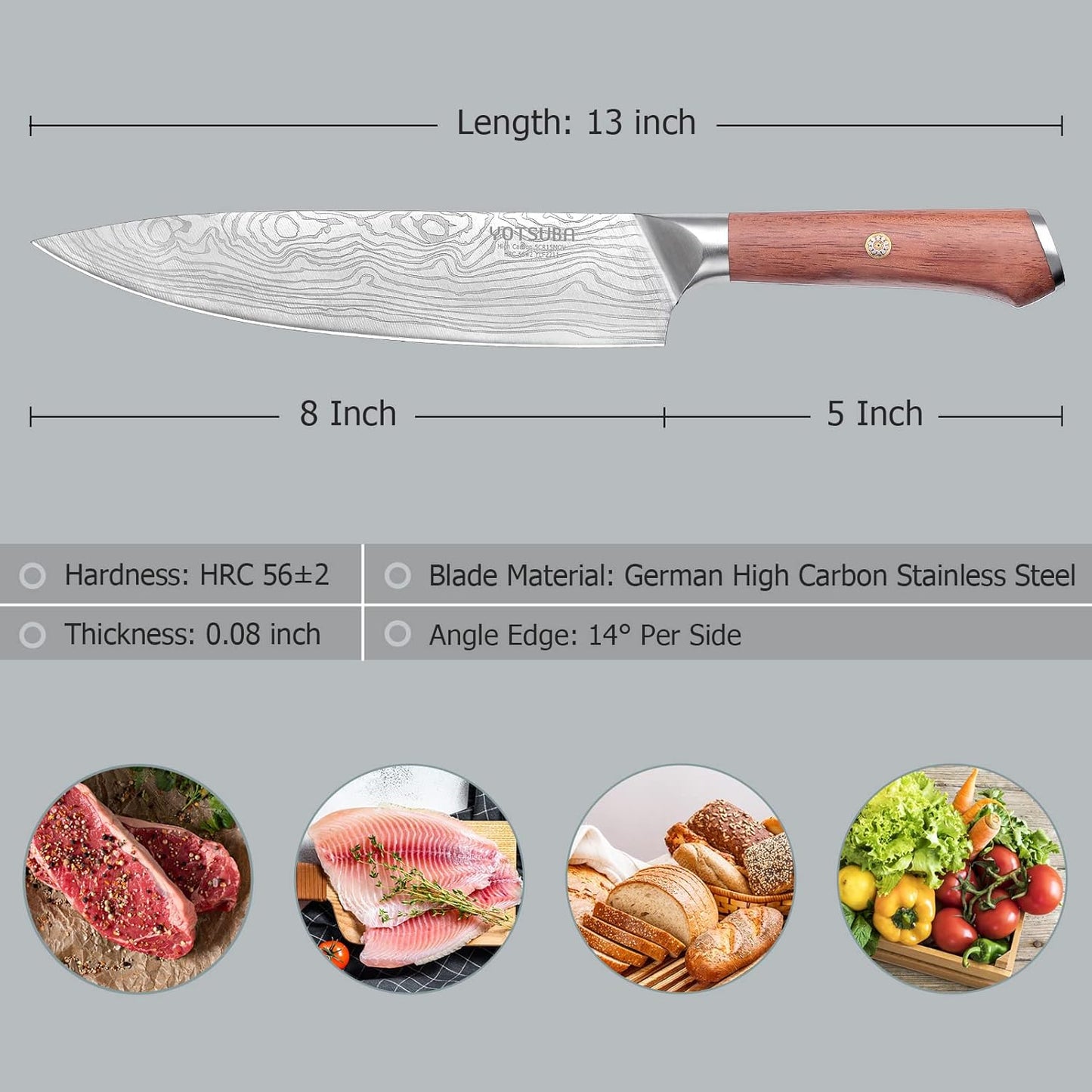 YOTSUBA Carving Knife and Fork Set, Meat Cutting Knife, Razor-Sharp German Stainless Steel Knives Fork Set with Ergonomic Wood Handle, Slicing Knives for Meats, BBQ & Vegetables