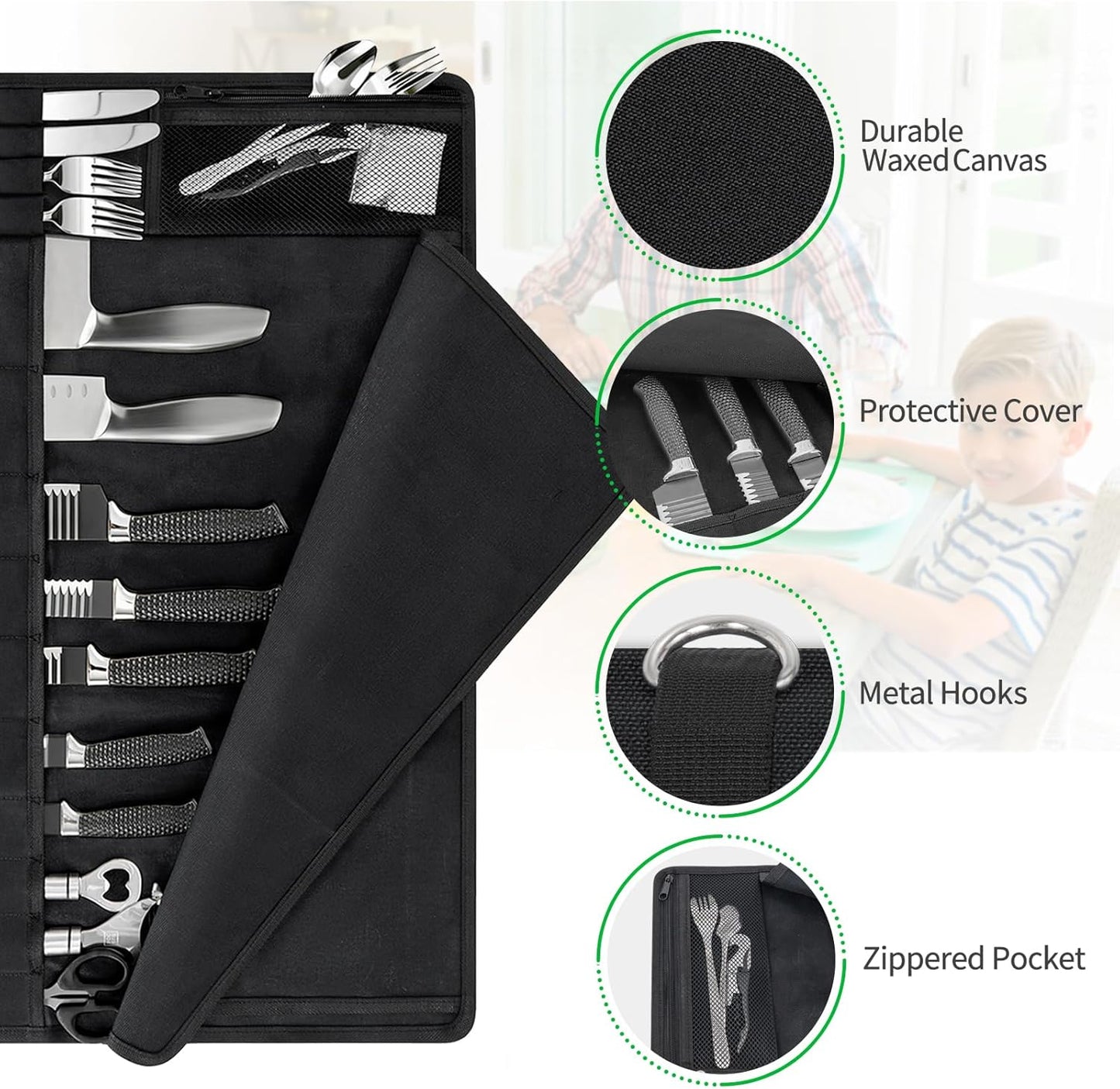 Chef Knife Roll Bag,Knife Roll Bag,Knife Bags for Chefs Professional,Knives Bag,Portable Chef Knife Cases with 14 Slots and Adjustable Shoulder Strap (Bag Only),Black