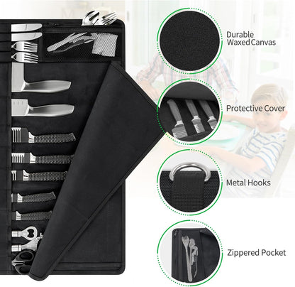 Chef Knife Roll Bag,Knife Roll Bag,Knife Bags for Chefs Professional,Knives Bag,Portable Chef Knife Cases with 14 Slots and Adjustable Shoulder Strap (Bag Only),Black