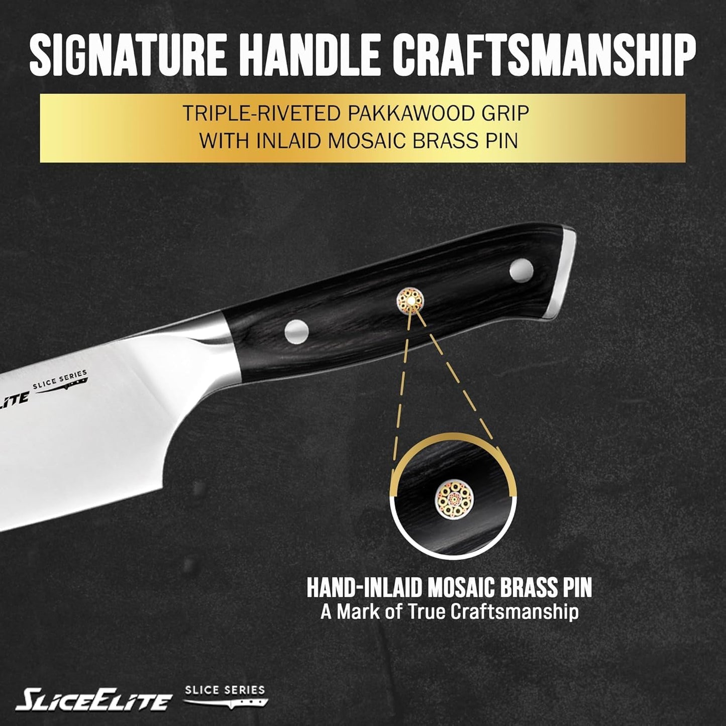 SliceElite Slice Series 8 Inch Carving Knife High Carbon German Stainless Steel Pakkawood Handle Brisket Slicer Chopper BBQ Chef Sharp Fruit Vegetable Butcher Kitchen Cutting Meat Tool Gift Precision
