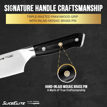 SliceElite Slice Series 8 Inch Carving Knife High Carbon German Stainless Steel Pakkawood Handle Brisket Slicer Chopper BBQ Chef Sharp Fruit Vegetable Butcher Kitchen Cutting Meat Tool Gift Precision
